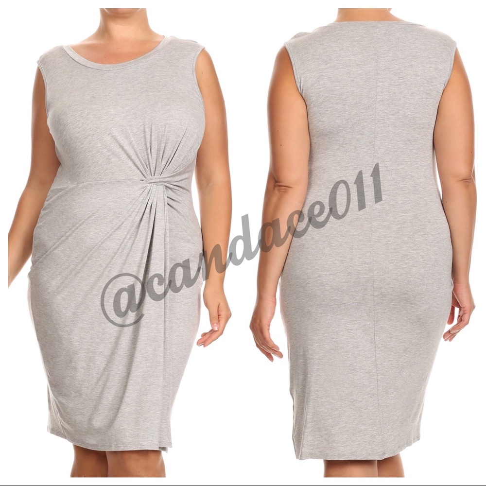 ⭐️5 STAR rated!⭐️Heather Grey Ruched Waist Midi - Picture 1 of 6